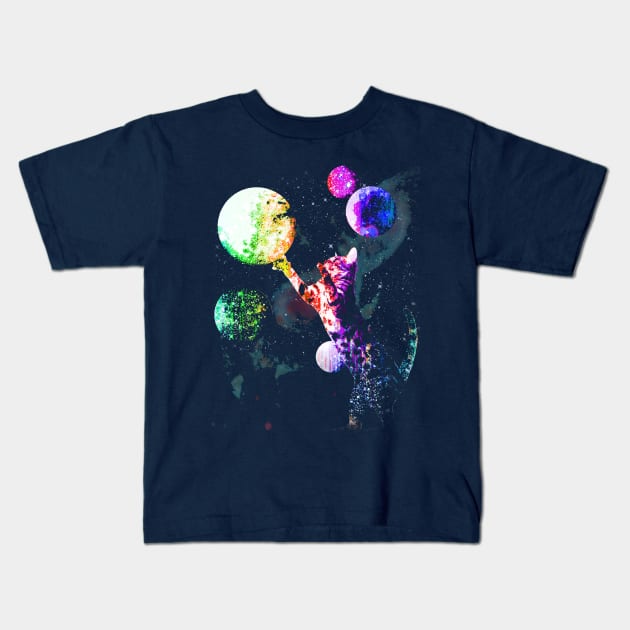 Space Cat with Planets Kids T-Shirt by robotface